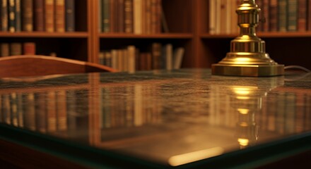 Golden Hour in the Library: A Reflective Glass Tabletop