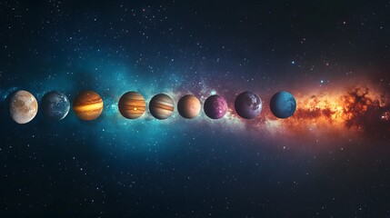 Planets aligning in a starry night asky