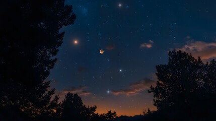 Planets aligning in a starry night asky