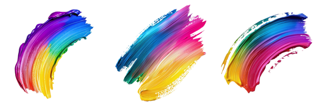 Set of gradient bright paint strokes isolated on transparent background PNG