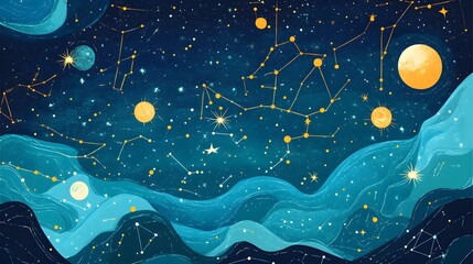 Retro astrology poster with constellations