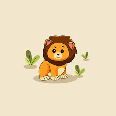 Lion in nature hand drawn illustration vector in nature