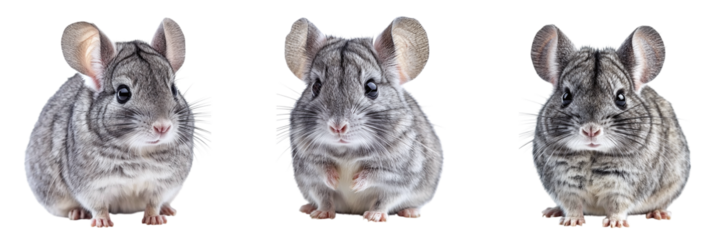 Set of cute chinchillas isolated on transparent background PNG