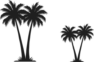 Palm tree silhouette illustration, tropical tree vector art, exotic landscape design, island tree shadow graphic, summer nature clipart, black coconut palm print