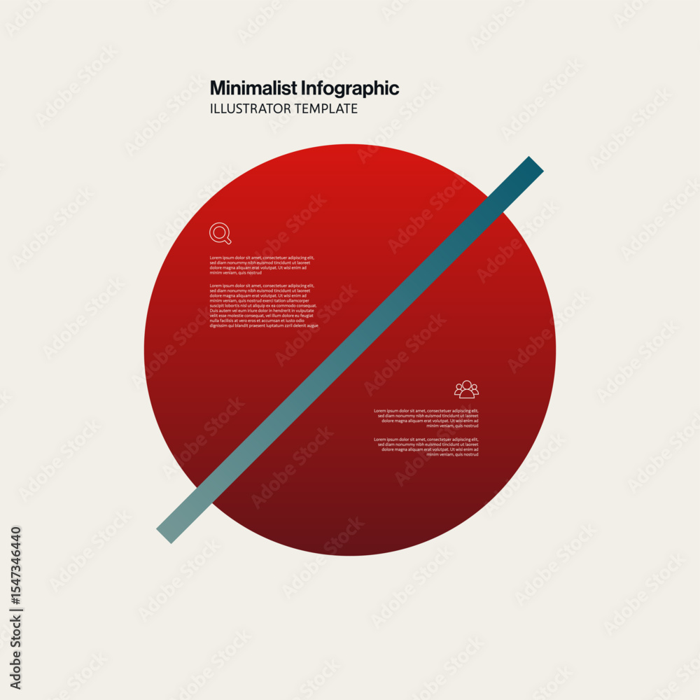 Poster minimalist infographic template with large circle split in the middle. editable eps10 vector.