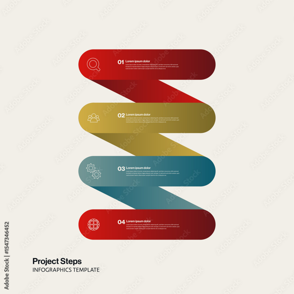 Poster project steps vertical infographic template with colorful rounded shapes. editable eps10 vector.