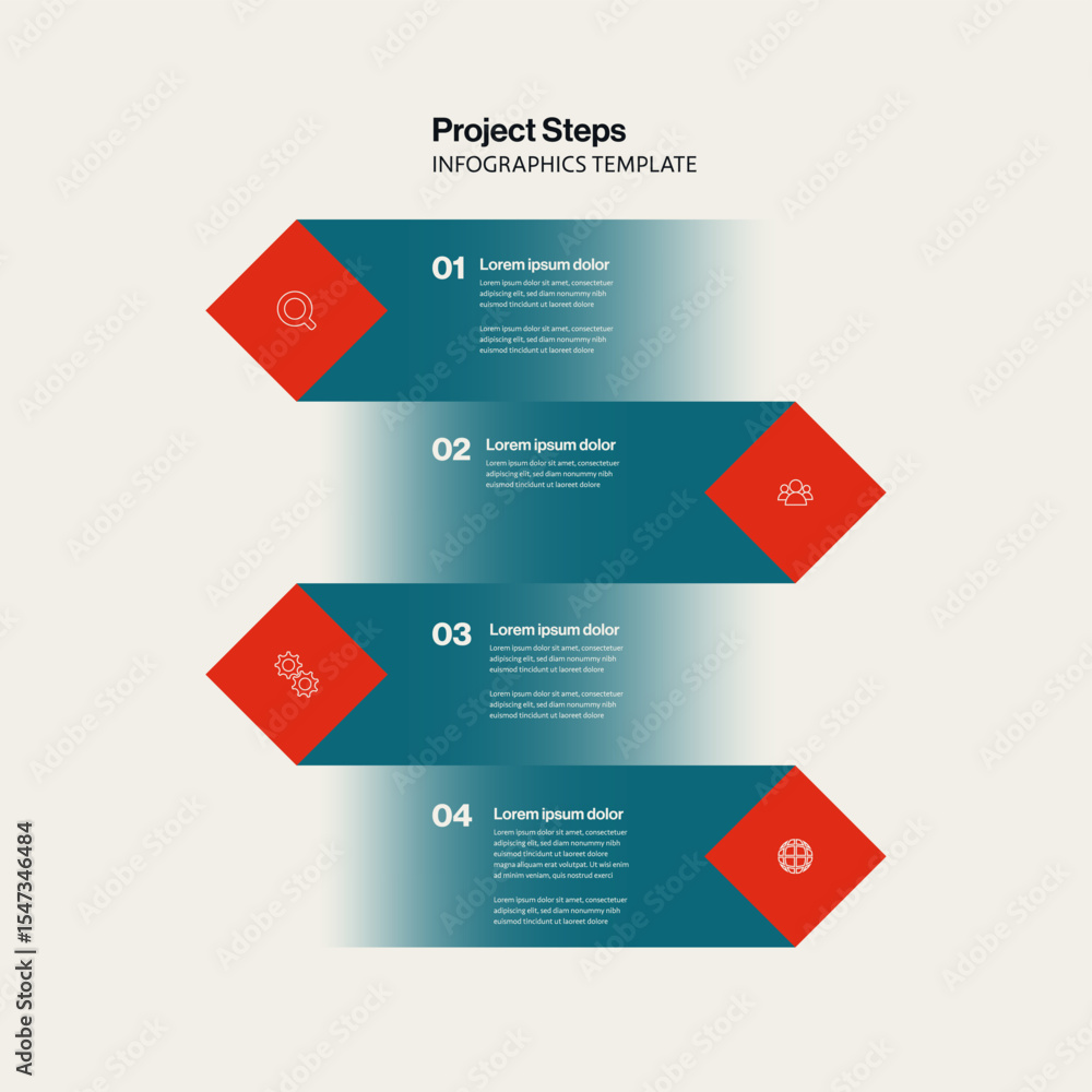 Poster project steps infographic template with square shapes. editable eps10 vector illustration