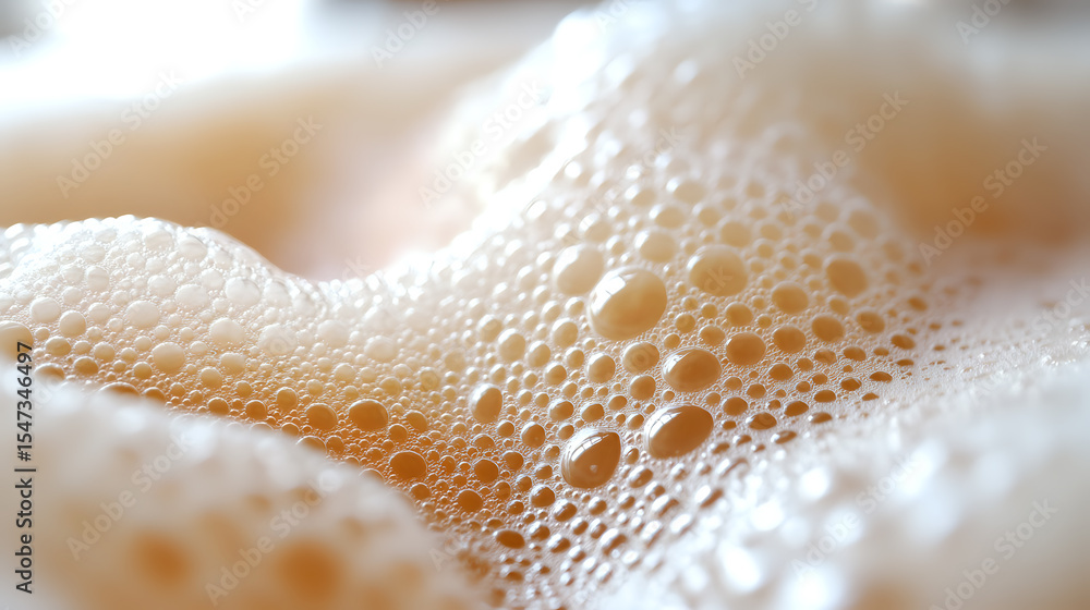 Poster white soap foam bubbles in macro photography showing delicate texture and patterns with soft beige t