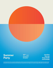 Summer Party Poster Template with Orange Gradient Sunset. Editable Printable Abstract eps10 Vector Illustration.