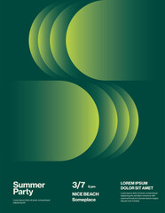 Summer Party Poster Template with Green Gradient Circles. Editable Printable Abstract eps10 Vector Illustration.