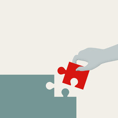 Business jigsaw puzzle finish abstract vector concept. Symbol of solution, achievement, cooperation, creativity. Minimal design eps10 illustration