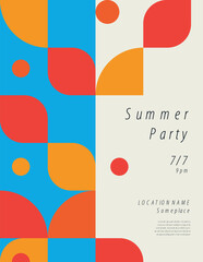 Summer Party Poster Template with Retro Geometric Shapes. Editable Printable Abstract eps10 Vector Illustration.