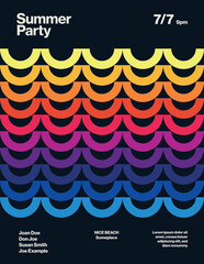 Summer Party Poster Template with Rounded Rectangles. Editable Printable Abstract eps10 Vector Illustration.