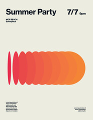 Summer Party Poster Template with Orange Steps Gradient. Editable Printable Abstract eps10 Vector Illustration.