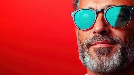 A fashionable man sporting sunglasses against a vivid background, exuding confidence and style, capturing the essence of modern masculinity and artistic expression.