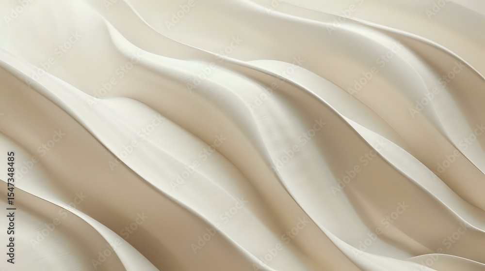 Poster elegant cream-colored silk fabric with soft wavy folds creating gentle curves and shadows against li