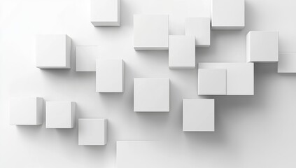 Abstract geometric composition of many white cubes