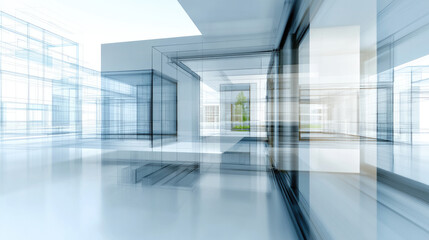 Fototapeta premium Modern architecture blueprint layout with transparent digital lines, abstract design, bright interior, futuristic concept