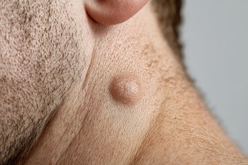 Close-up view of a skin lesion on a person's neck.