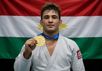 Athlete holds gold medal