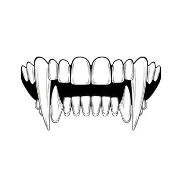 Sharp vampire fangs and teeth set isolated on transparent background