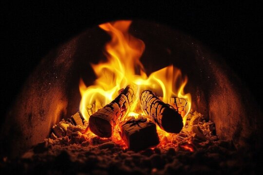 Flame Background in Oven with Tongues of Fire Brick Fireplace - the oven - Powered by Adobe