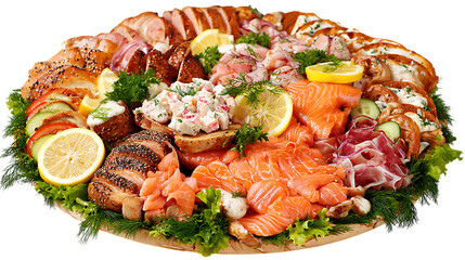 Delicious seafood and meat platter isolated on transparent background