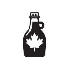 Minimalist Black and White Maple Syrup Bottle Icon with Maple Leaf Emblem