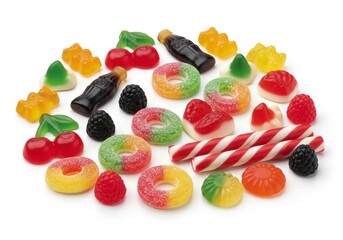 Pile of Colorful Gummy Candies Isolated on White Background