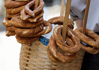 traditional  donuts displayed at Istanbul street market.