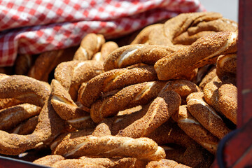 Fototapeta premium traditional donuts displayed at Istanbul street market.