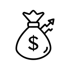Minimal Line Art Money Bag Icon with Growth Arrow and Dollar Symbol