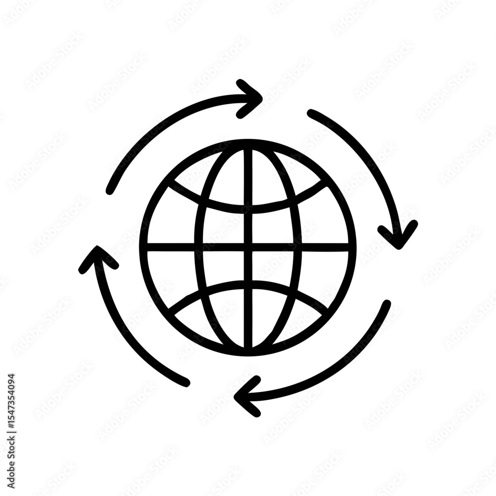Poster globe with circular arrows icon – global rotation outline vector