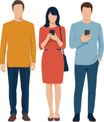 Group of Diverse Individuals Standing Together, Modern Flat Design Illustration, Social Interaction Concept