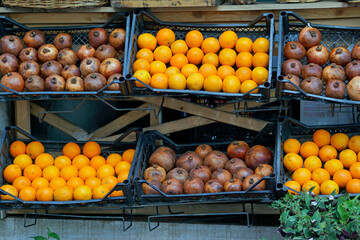 Fresh fruits fill vibrant street stand