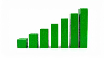 Green 3D bar graph isolated on white background. Growing business, success and improvement.