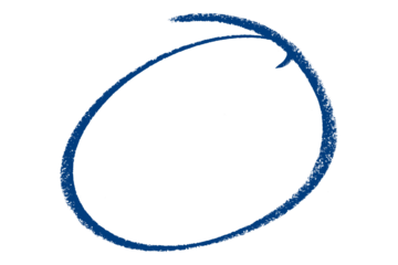 Blue pencil highlight circle mark isolated on transparent background