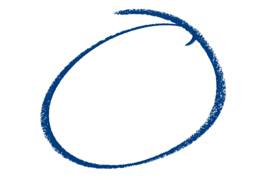 Blue pencil highlight circle mark isolated on transparent background