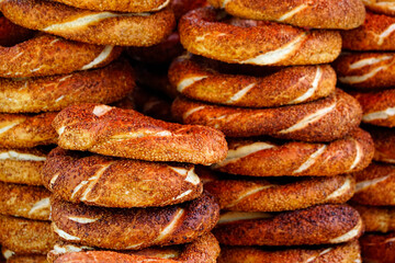 traditional  donuts displayed at Istanbul street market.