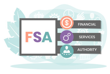 FSA - Financial Services Authority acronym, business concept. Vector infographic illustration for presentations, sites, reports, banners