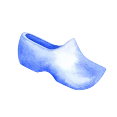 Gordijnen Hokusai The Great Wave Sabots in blue-and-white Delftware style, classic ceramic art. Perfect for souvenirs, postcards, kitchen decor, or branding with a nostalgic, romantic  © el_suhova