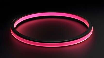 3D render of a pink neon circle with a black frame against a dark background.