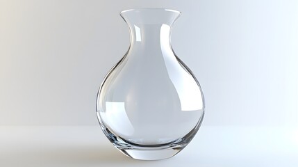 3D render of a clear, elegant, elongated vase on a light grey background.