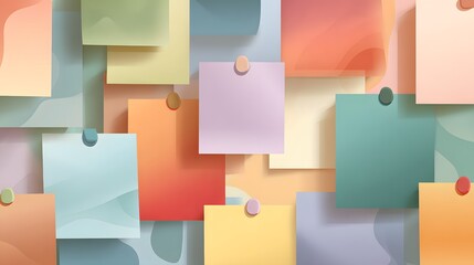 Fototapeta premium Modern Flat Design Vector Illustration of a Memory Board Featuring Arranged Sticky Notes, Abstract Shapes, and Soft Color Gradients for Creative Recollection of Memories