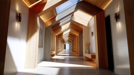Elegant Interior Hallway with Wooden Accents and Natural Light