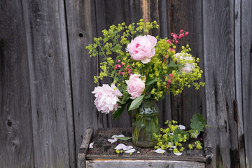 flowers on wooden background