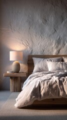 Rustic Bedroom Interior Design with Stone Wall