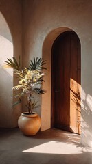 Arched Doorway with Plant Pot and Natural Light