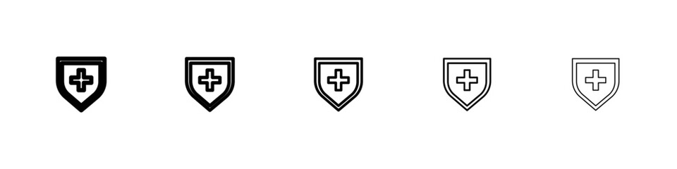 Obraz premium Virus protection shield icon flat illustration set logo
