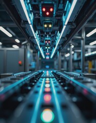 Smart sensor array above packaging machines in a modern industrial setting
